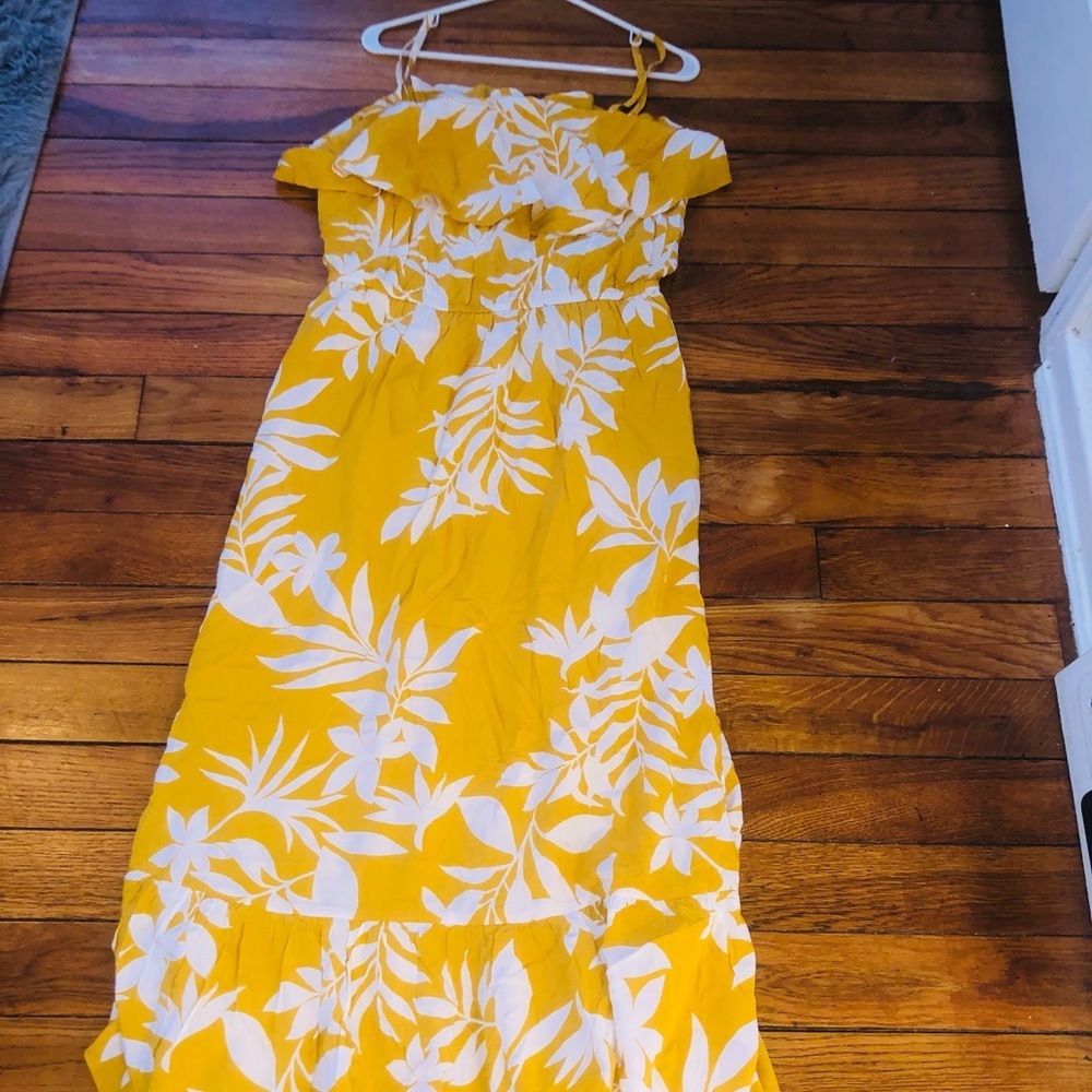 NWT Old Navy Mustard Yellow Tropical Tiered Maxi Dress size large tall - Picture 7 of 16